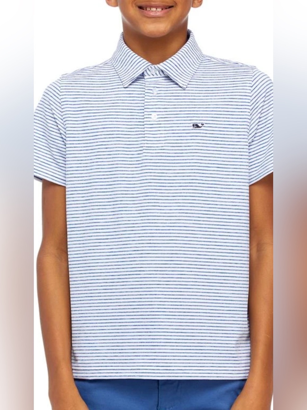 Vineyard Vines Sankaty Striped Polo Shirt in Blue and White - Large